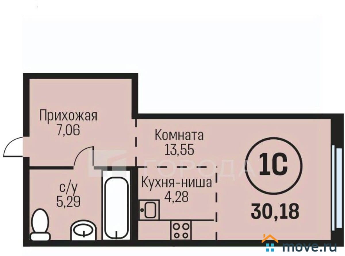 студия, 31.18 м²